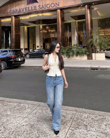 Quần Jeans đính đá cao cấp dáng suông ống rộng Hack dáng cực đỉnh thương hiệu GOOTIK Fashion