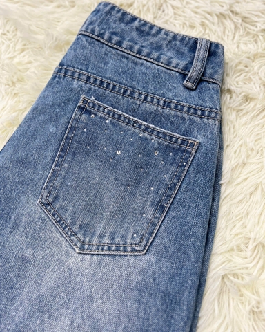 Quần Jeans đính đá cao cấp dáng suông ống rộng Hack dáng cực đỉnh thương hiệu GOOTIK Fashion