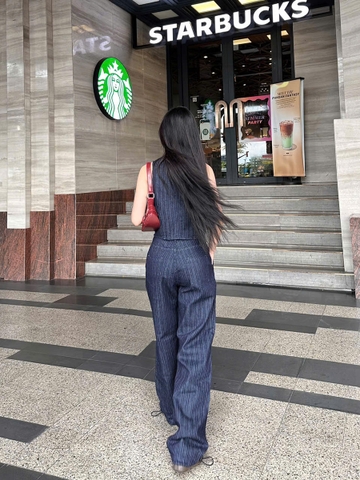 Quần Jeans Nữ Kẻ Sọc - Dây Rút Gấu Quần