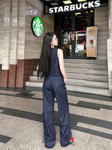 Quần Jeans Nữ Kẻ Sọc - Dây Rút Gấu Quần