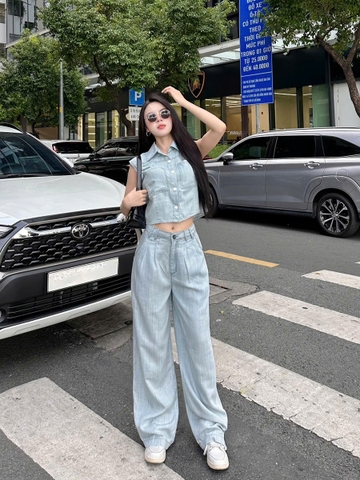 Quần Jeans Lụa Ống Rộng