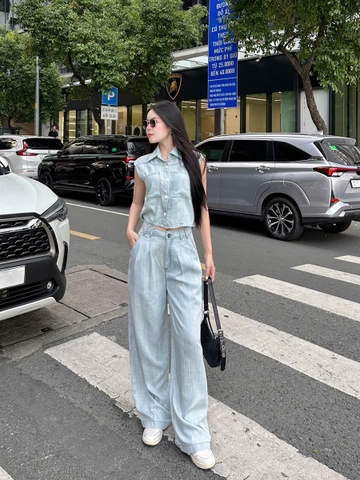 Quần Jeans Lụa Ống Rộng