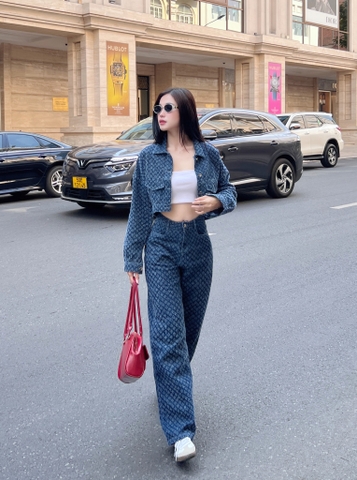 Set Denim On Denim Nữ Áo Khoác Croptop Và Quần Suông Ống Rộng Cao Cấp - GOOTIKFASHION-LOBO
