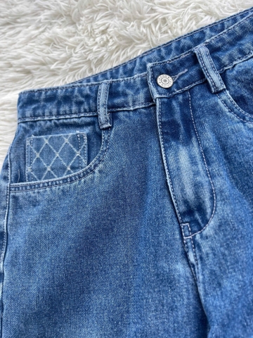 Quần jeans ống suông cạp cao phối caro hack dáng cực đỉnh- GOOTIKFASHION