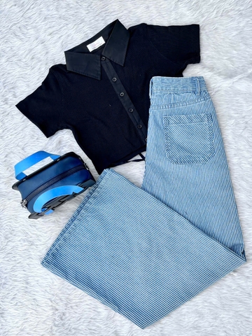 Quần Jeans Kẻ Sọc Ống Loe