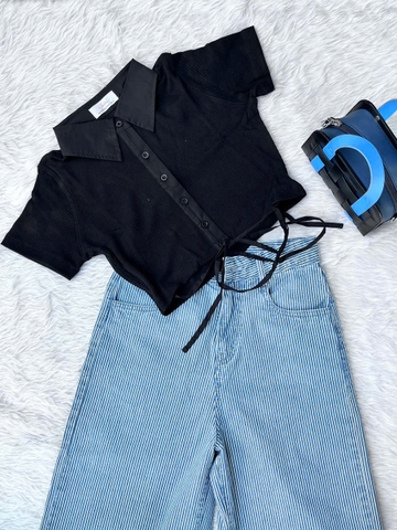 Quần Jeans Kẻ Sọc Ống Loe