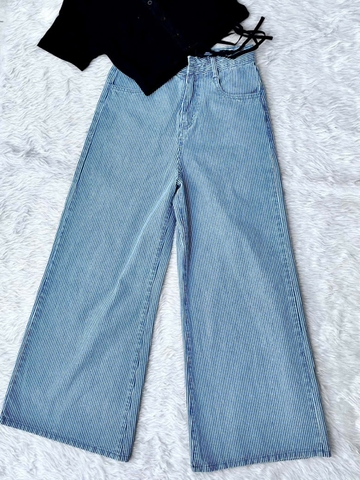 Quần Jeans Kẻ Sọc Ống Loe