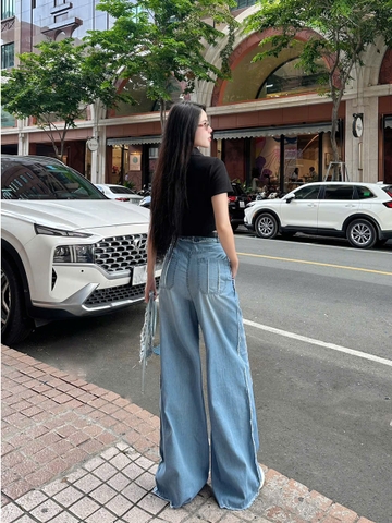 Quần Jeans Mỏng Ống Loe Rộng Phối Tua Rua Độc Đáo Thương Hiệu GOOTIK Fashion