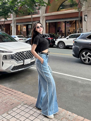 Quần Jeans Mỏng Ống Loe Rộng Phối Tua Rua Độc Đáo Thương Hiệu GOOTIK Fashion
