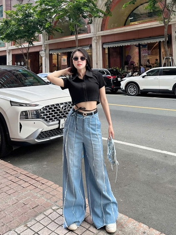 Quần Jeans Mỏng Ống Loe Rộng Phối Tua Rua Độc Đáo Thương Hiệu GOOTIK Fashion
