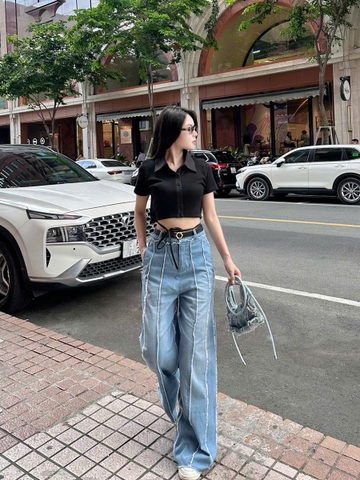 Quần Jeans Mỏng Ống Loe Rộng Phối Tua Rua Độc Đáo Thương Hiệu GOOTIK Fashion