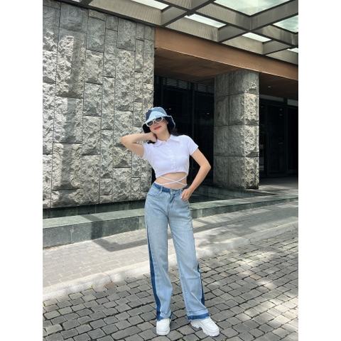 Quần Jeans nữ phối màu thời trang cao cấp Gootik Fashion