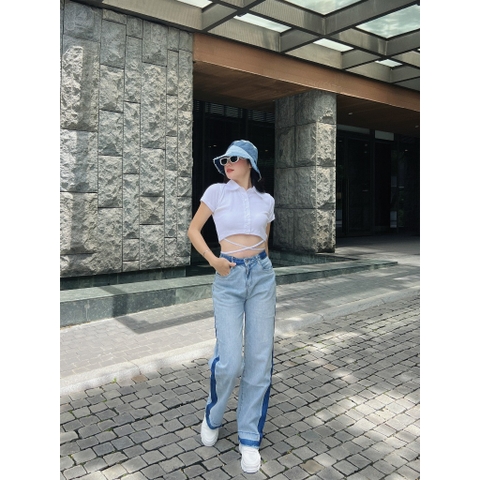 Quần Jeans nữ phối màu thời trang cao cấp Gootik Fashion
