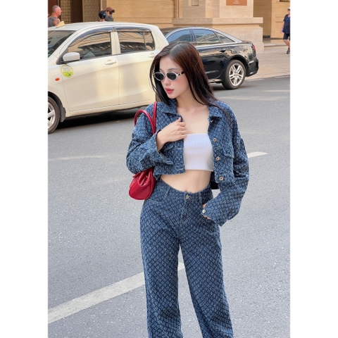 Set Denim On Denim Nữ Áo Khoác Croptop Và Quần Suông Ống Rộng Cao Cấp - GOOTIKFASHION-LOBO