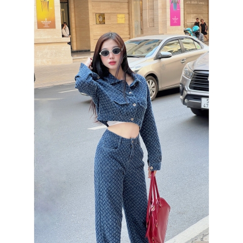 Set Denim On Denim Nữ Áo Khoác Croptop Và Quần Suông Ống Rộng Cao Cấp - GOOTIKFASHION-LOBO