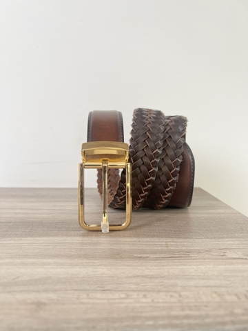 Thắt lưng Nam da bò đan phối bản 3.5cm-Khoá Kim-Thương Hiệu Gootik Fashion