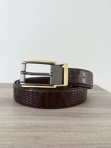 Thắt Lưng Nam da Cá Sấu may nối ziczac bản 3.5cm-Khoá kim kẹp-Thương Hiệu Gootik Fashion