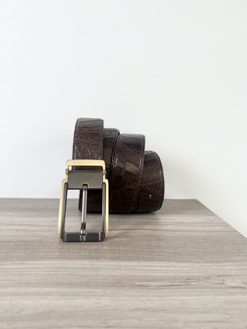 Thắt Lưng Nam da Cá Sấu may nối ziczac bản 3.5cm-Khoá kim kẹp-Thương Hiệu Gootik Fashion
