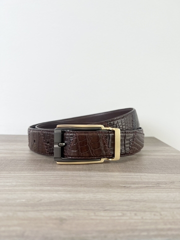 Thắt Lưng Nam da Cá Sấu may nối ziczac bản 3.5cm-Khoá kim kẹp-Thương Hiệu Gootik Fashion