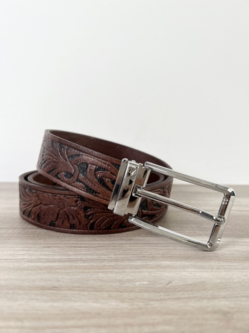 Thắt Lưng Nam da Ved Ý chạm khắc hoa văn sơn màu thủ công bản 3.8cm-Khoá kim kẹp-Thương Hiệu Gootik Fashion