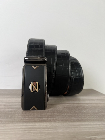 Thắt Lưng Nam da bò vân cá sấu 2 lớp bản 3.5cm-Khoá Tự Động-Thương Hiệu Gootik Fashion