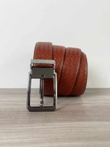 Dây nịt da bò vân đan 2 lớp bản 3.5cm-Khoá Kim Kẹp- Thương Hiệu Gootik Fashion