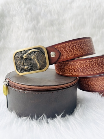 Thắt Lưng Nam da bò Ý 1 lớp màu wash Thủ Công bản 3.8cm-Khoá bấm Đầu Đại Bàng-Thương Hiệu Gootik Fashion