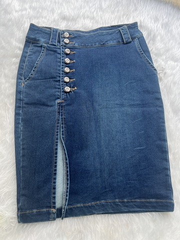Chân Váy Jeans Xẻ Tà Phối Nút Xinh Xắn