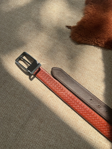 Dây nịt da bò vân đan 2 lớp bản 3.5cm-Khoá Kim Kẹp- Thương Hiệu Gootik Fashion