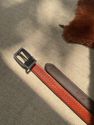 Dây nịt da bò vân đan 2 lớp bản 3.5cm-Khoá Kim Kẹp- Thương Hiệu Gootik Fashion