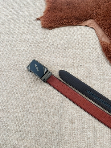 Dây nịt da bò 2 lớp vân Đà Điểu  bản 3.5cm-Khoá tự động- Thương Hiệu Gootik Fashion