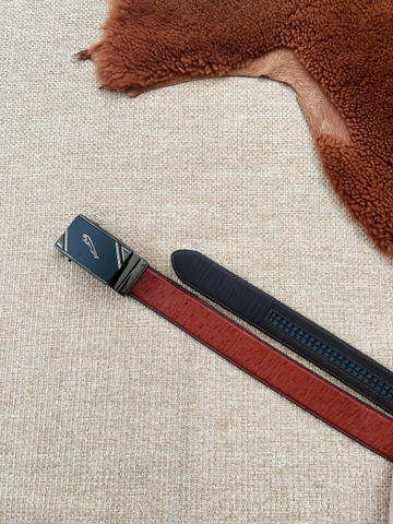 Dây nịt da bò 2 lớp vân Đà Điểu  bản 3.5cm-Khoá tự động- Thương Hiệu Gootik Fashion