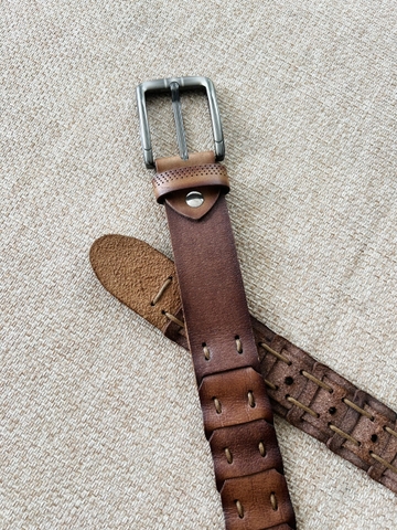 Thắt Lưng Nam da trâu 1 lớp ghép nối thủ công bản 3.8cm-Khoá Kim-Thương Hiệu Gootik Fashion