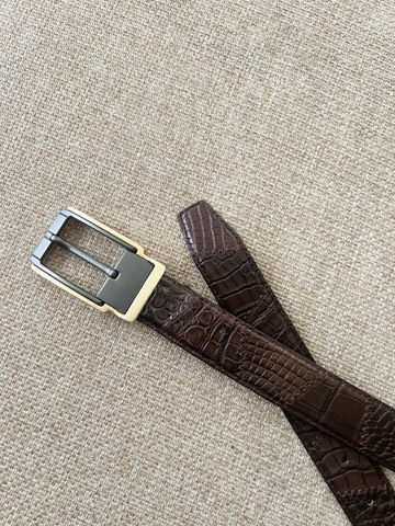 Thắt Lưng Nam da Cá Sấu may nối ziczac bản 3.5cm-Khoá kim kẹp-Thương Hiệu Gootik Fashion