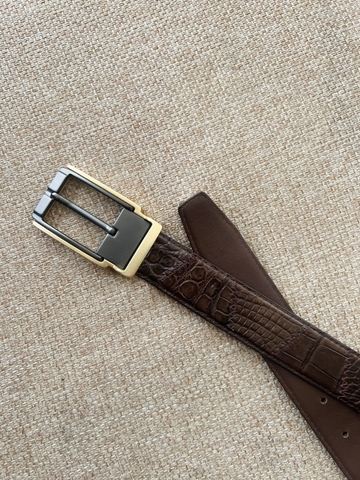 Thắt Lưng Nam da Cá Sấu may nối ziczac bản 3.5cm-Khoá kim kẹp-Thương Hiệu Gootik Fashion