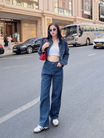 Set Denim On Denim Nữ Áo Khoác Croptop Và Quần Suông Ống Rộng Cao Cấp - GOOTIKFASHION-LOBO