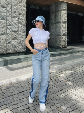Quần Jeans nữ phối màu thời trang cao cấp Gootik Fashion