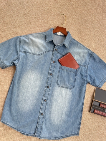 Áo sơ mi nam denim Gootik, tay ngắn form trẻ trung, chất vải thấm hút cao cấp