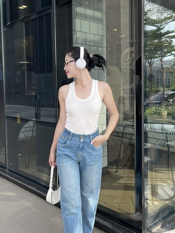 Áo Ba Lỗ cổ sâu chất thun tăm Hàn dày vừa phải, thoáng mát dễ phối đồ - Cá Tính & Dễ Thương - Màu Trắng/Đen