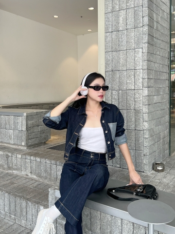 Set Navy Nữ Áo Khoác Croptop Và Quần Suông Ống Rộng Loe Nhẹ Cao Cấp - GOOTIKFASHION-M5