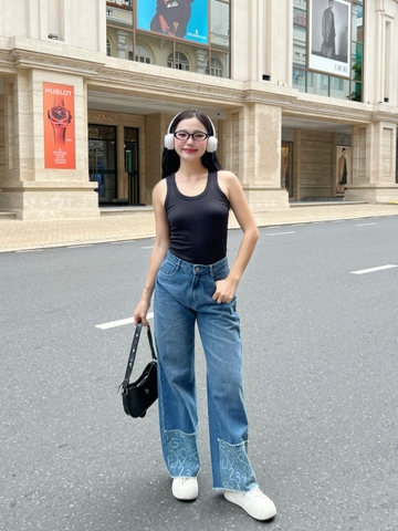 Quần Jeans Phối Chữ