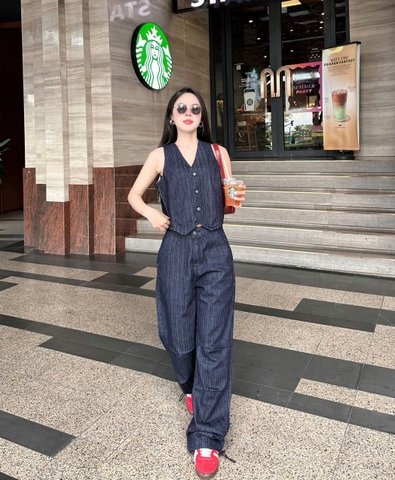 Áo Gile Nữ - Jeans Kẻ Sọc