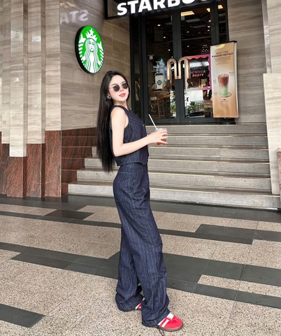 Áo Gile Nữ - Jeans Kẻ Sọc