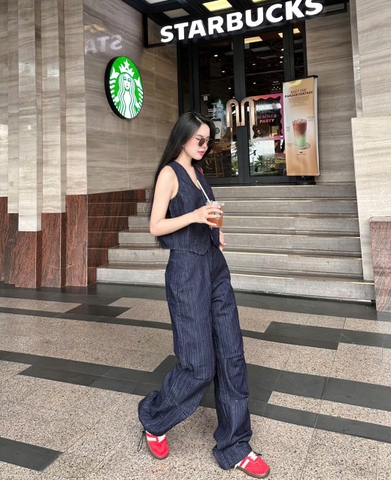 Áo Gile Nữ - Jeans Kẻ Sọc