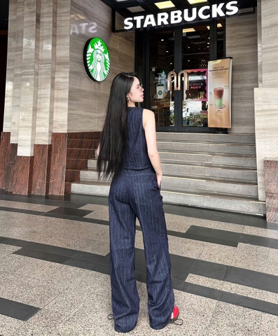 Áo Gile Nữ - Jeans Kẻ Sọc