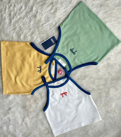 Áo 2 Dây Croptop Thêu Nơ Cotton Cao Cấp