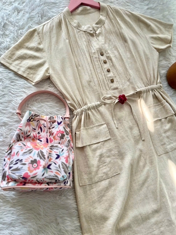 Đầm Linen Thắt Eo Xinh Xắn - Màu Kem FS