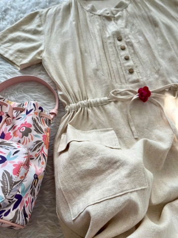 Đầm Linen Thắt Eo Xinh Xắn - Màu Kem FS