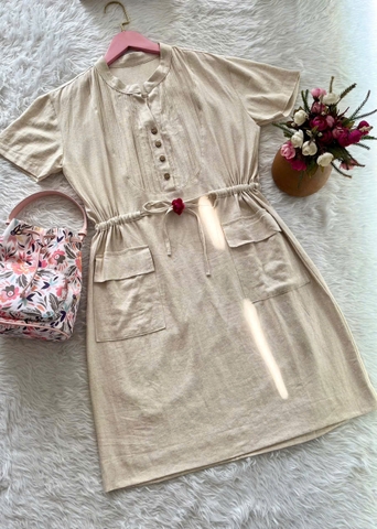 Đầm Linen Thắt Eo Xinh Xắn - Màu Kem FS