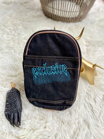 Túi bao tử đeo chéo vải Jeans/Denim thêu Exclusive độc đáo